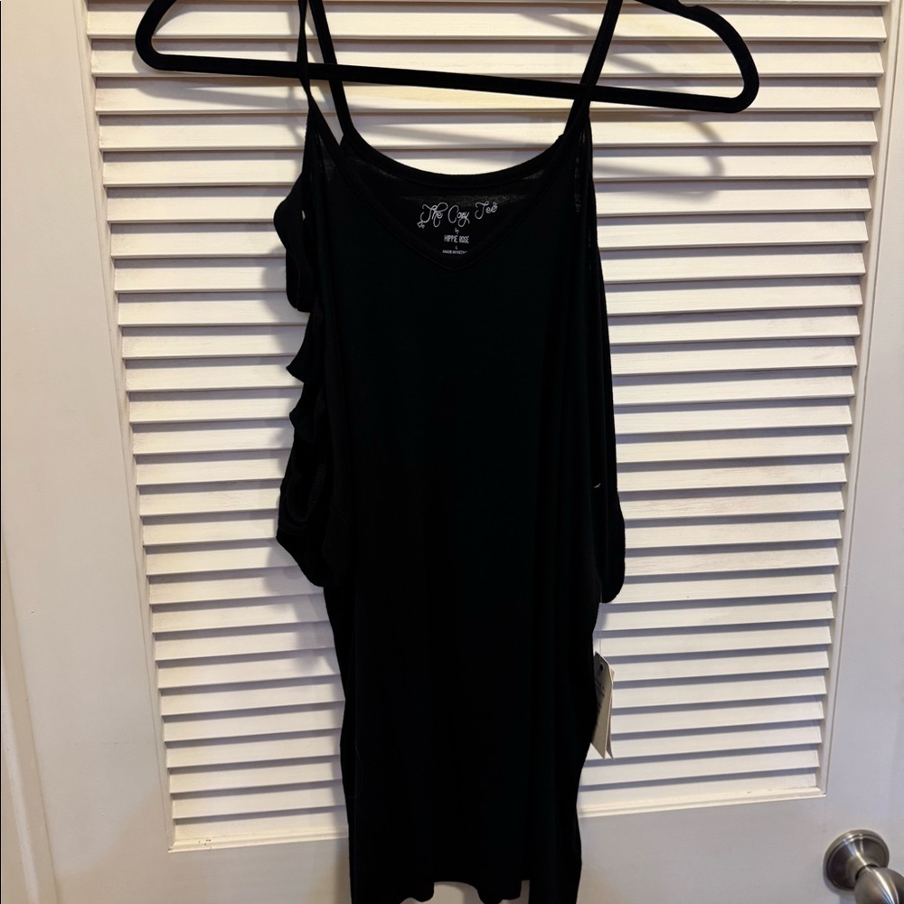Black cold shoulder with cut out sleeves top